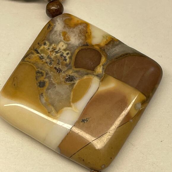 Vintage Semi Precious Braided Stone Necklace Gem Pendant B#6 - Picture 7 of 10